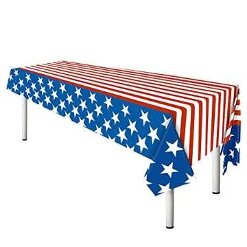 Esjay 4th of July Tablecloth, 2 Pack American Flag Plastic Table Covers(54"x72") for Patriotic Party Supplies, Decorations for Independence, Memorial, Veterans Day