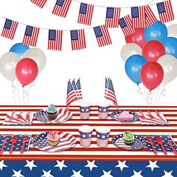 Esjay 4th of July Tablecloth, 2 Pack American Flag Plastic Table Covers(54"x72") for Patriotic Party Supplies, Decorations for Independence, Memorial, Veterans Day