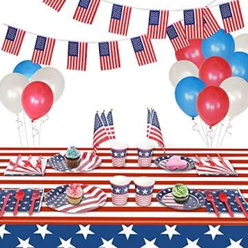 Esjay 4th of July Tablecloth, 2 Pack American Flag Plastic Table Covers(54"x72") for Patriotic Party Supplies, Decorations for Independence, Memorial, Veterans Day