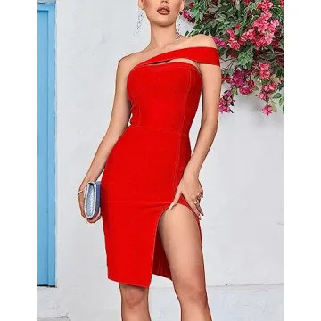 One Shoulder Side Split Bandage Dress for Women