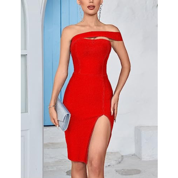 One Shoulder Side Split Bandage Dress for Women