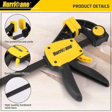 HURRICANE Clamps for Woodworking, 6 Pack One-Handed Bar Clamps, Quick Release Wood Clamps Set, Table...
