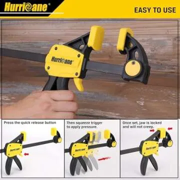 HURRICANE Clamps for Woodworking, 6 Pack One-Handed Bar Clamps, Quick Release Wood Clamps Set, Table Clamps for Woodworking, Ratcheting Bar Clamp Set, 6 inch x4 and 12 inch x2 Trigger Clamps