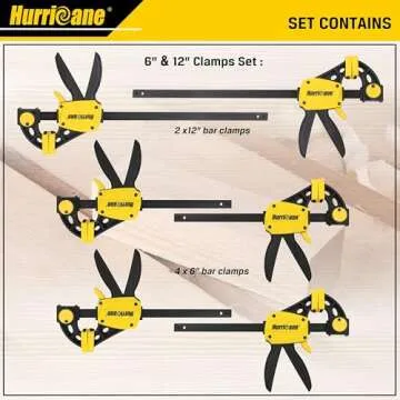HURRICANE Clamps for Woodworking, 6 Pack One-Handed Bar Clamps, Quick Release Wood Clamps Set, Table Clamps for Woodworking, Ratcheting Bar Clamp Set, 6 inch x4 and 12 inch x2 Trigger Clamps