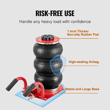 VEVOR Air Jack, 3 Ton/6600 lbs Triple Bag Air Jack, Airbag Jack with Six Steel Pipes, Lift up to 17.7 inch/450 mm, 3-5 s Fast Lifting Pneumatic Jack, with Side Handles for Car, Garage, Repair (Red), 3T