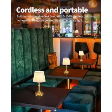 KDG Cordless Portables Table Lamp, LED Fabric Shade Small Desk Lamps, 4000mAh Battery Powered Lighting, 2700K Stepless Dimmable Light for Living Room, Dining Room, Bedroom, Bedside (Bronze)