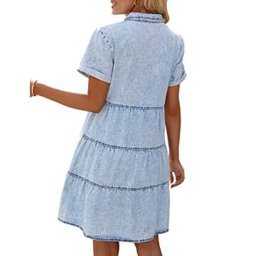 LookbookStore Women's Flowy Jean Dress Short Sleeve Denim Shirt Dress Babydoll Dress for Women Short Sleeves Casual Lapel Collared Babydoll Denim Dress Roadknight Blue Size S Size 4 6