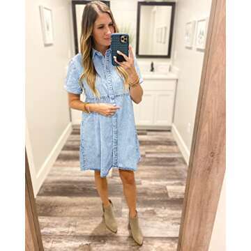 LookbookStore Women's Flowy Jean Dress Short Sleeve Denim Shirt Dress Babydoll Dress for Women Short Sleeves Casual Lapel Collared Babydoll Denim Dress Roadknight Blue Size S Size 4 6
