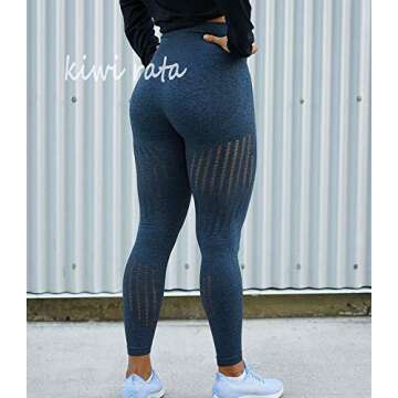 KIWI RATA Women's High Waist Active Seamless Compression Fitness Leggings Running Workout Slim Butt Lift Yoga Pants (#1 Navy, Medium)