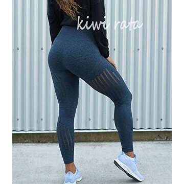 KIWI RATA Women's High Waist Active Seamless Compression Fitness Leggings Running Workout Slim Butt Lift Yoga Pants (#1 Navy, Medium)