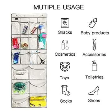 TidyMaster 2 Pack Extra Large Hanging Crystal Clear Over Door Shoe Organizers,closet shoe organizer shoe rack organizer shoe storage,12+6Pockets,8Hooks,Grey (59"x 21.6")