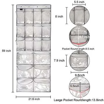 TidyMaster 2 Pack Extra Large Hanging Crystal Clear Over Door Shoe Organizers,closet shoe organizer shoe rack organizer shoe storage,12+6Pockets,8Hooks,Grey (59"x 21.6")