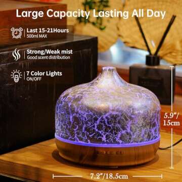 Porseme 500ml Essential Oil Diffuser Silver Plated Glass Aromatherapy Ultrasonic Humidifier - Auto Shut-Off, Timer Setting, BPA Free for Home Hotel Yoga SPA Gift