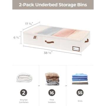 StorageWorks Underbed Storage Bins, Under Bed Storage Containers with Zippers, Closet Organizer for ...