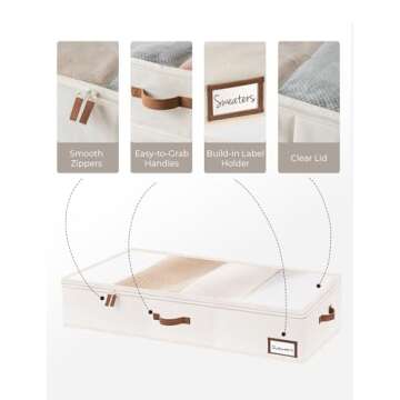StorageWorks Underbed Storage Bins, Under Bed Storage Containers with Zippers, Closet Organizer for Clothes, Blankets, Ivory White, Extra Large, 2 Pack
