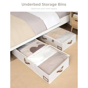 StorageWorks Underbed Storage Bins, Under Bed Storage Containers with Zippers, Closet Organizer for Clothes, Blankets, Ivory White, Extra Large, 2 Pack