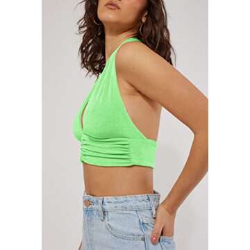 AUTOMET Womens Deep V Neck Halter Crop Top Going Out Tops Trendy Sleeveless Y2k Party Tops Cami Cropped Tank Tops Green