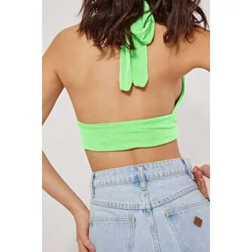 AUTOMET Womens Deep V Neck Halter Crop Top Going Out Tops Trendy Sleeveless Y2k Party Tops Cami Cropped Tank Tops Green