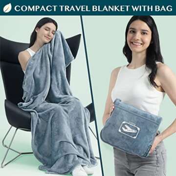 PAVILIA Travel Blanket Pillow in Soft Bag with Pockets, Airplane Blanket Set, Plane Blanket Compact ...