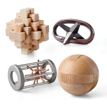 ActPo 4Pcs Wooden & Metal Brain Teasers for All Ages