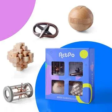 ActPo 4Pcs Wooden & Metal Brain Teasers for All Ages