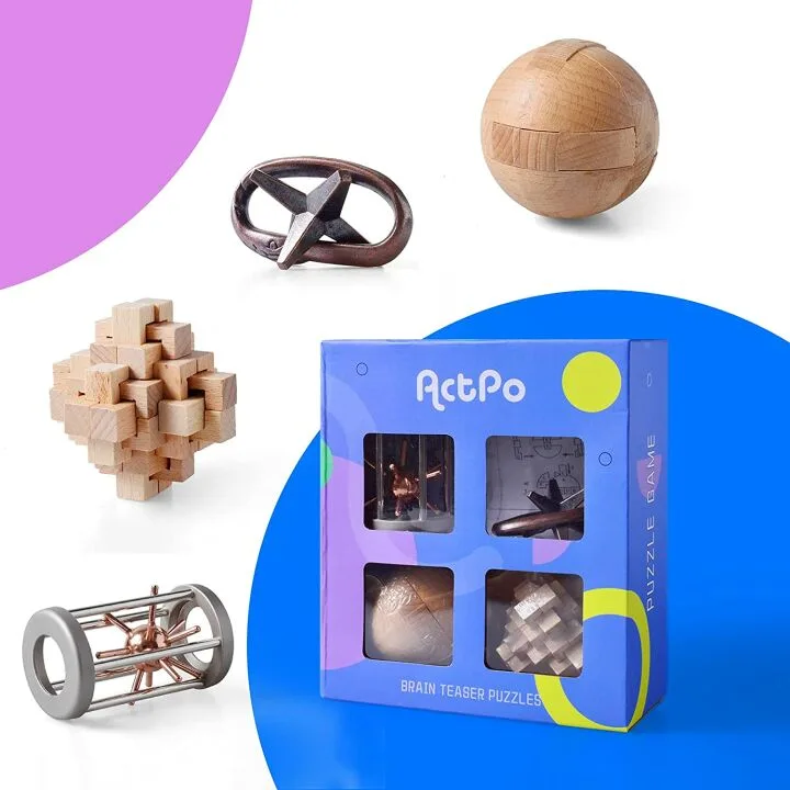 ActPo 4Pcs Wooden & Metal Brain Teasers for All Ages