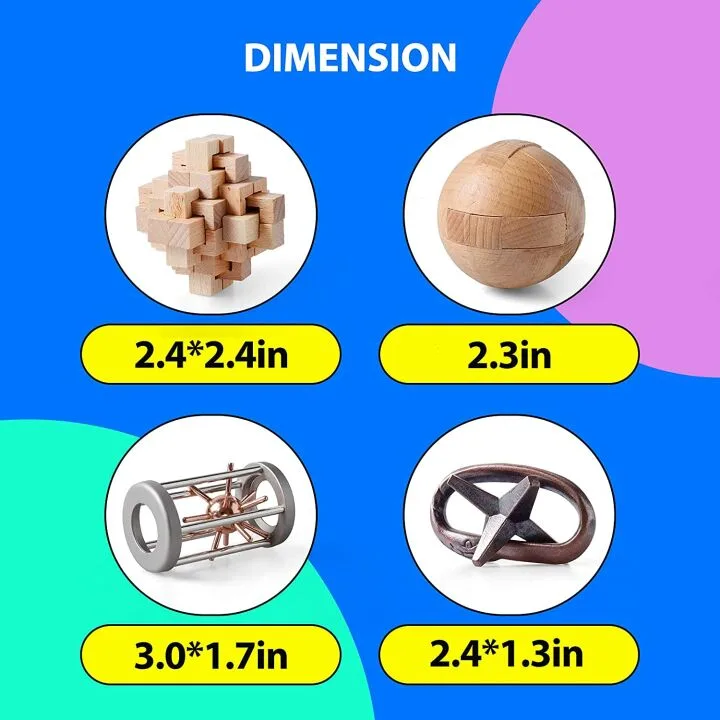 ActPo 4Pcs Wooden & Metal Brain Teasers for All Ages