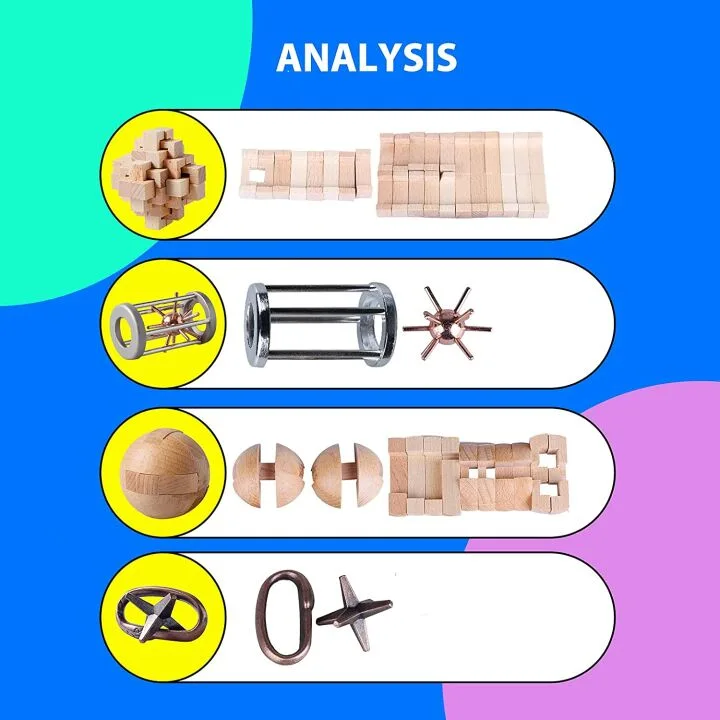 ActPo 4Pcs Wooden & Metal Brain Teasers for All Ages