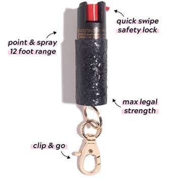 BLINGSTING Pepper Spray, Lipstick Stun Gun, & Alarm 3-in-1 Safety Kit - Professional Grade, Maximum Strength, High Voltage, Rechargeable Self-Defense for Women, Black Glitter