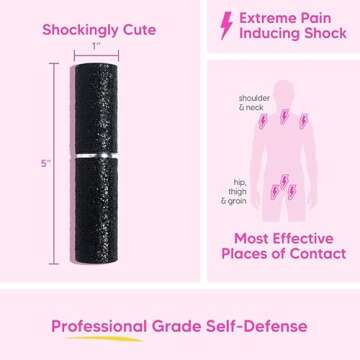 BLINGSTING Pepper Spray, Lipstick Stun Gun, & Alarm 3-in-1 Safety Kit - Professional Grade, Maximum Strength, High Voltage, Rechargeable Self-Defense for Women, Black Glitter