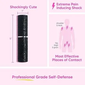 BLINGSTING Pepper Spray, Lipstick Stun Gun, & Alarm 3-in-1 Safety Kit - Professional Grade, Maximum Strength, High Voltage, Rechargeable Self-Defense for Women, Black Glitter