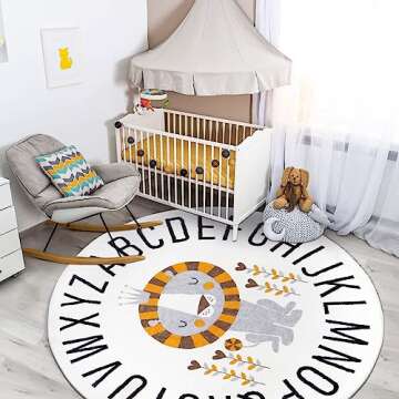 HiiARug Round ABC Kids Rug Circle Alphabet Animal Nursery Rug Large Lion Crawling Play Mat Soft Non-...
