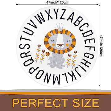 HiiARug Round ABC Kids Rug Circle Alphabet Animal Nursery Rug Large Lion Crawling Play Mat Soft Non-Slip Playroom Rugs for Bedroom Infant Toddlers Kids Room Decor (4ft, Grey Lion)