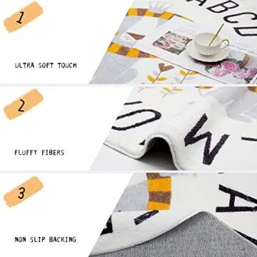 HiiARug Round ABC Kids Rug Circle Alphabet Animal Nursery Rug Large Lion Crawling Play Mat Soft Non-Slip Playroom Rugs for Bedroom Infant Toddlers Kids Room Decor (4ft, Grey Lion)