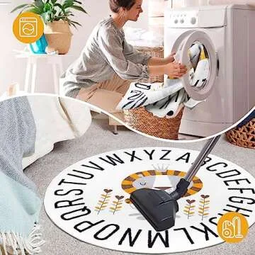 HiiARug Round ABC Kids Rug Circle Alphabet Animal Nursery Rug Large Lion Crawling Play Mat Soft Non-Slip Playroom Rugs for Bedroom Infant Toddlers Kids Room Decor (4ft, Grey Lion)