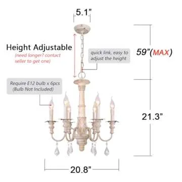 OSAIRUOS French Country Candle Style Chandelier, Handmade White Distressed Wood Lighting Ceiling Light Fixture Pendant Lamp Chandeliers for Dining Living Room Bathroom W20.8
