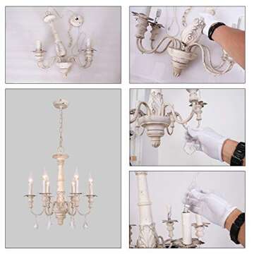 OSAIRUOS French Country Candle Style Chandelier, Handmade White Distressed Wood Lighting Ceiling Light Fixture Pendant Lamp Chandeliers for Dining Living Room Bathroom W20.8