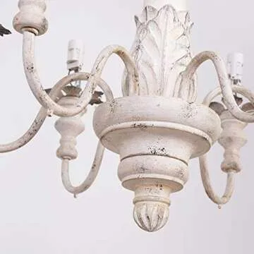 OSAIRUOS French Country Candle Style Chandelier, Handmade White Distressed Wood Lighting Ceiling Light Fixture Pendant Lamp Chandeliers for Dining Living Room Bathroom W20.8