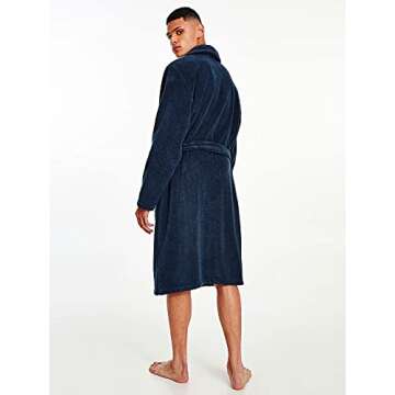 Tommy Hilfiger Plush Cotton Shawl-Style Men's Bathrobe, Navy X-Large