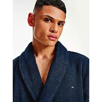 Tommy Hilfiger Plush Cotton Shawl-Style Men's Bathrobe, Navy X-Large