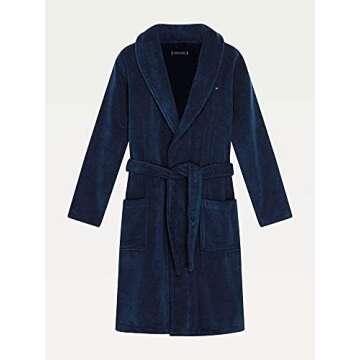 Tommy Hilfiger Plush Cotton Shawl-Style Men's Bathrobe, Navy X-Large