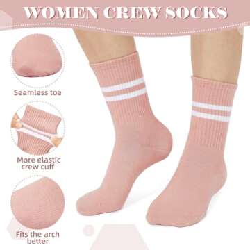 American Trends Retro Crew Socks for Women Men Vintage Striped Slouchy Socks Tube Scrunch Socks 3pack PinkWhiteBlack