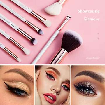 Jessup Brand 25pcs Professional Makeup Brush set Beauty Cosmetic Foundation Power Blushes eyelashes Lipstick Natural-Synthetic Hair Brushes set (Pearl White/Rose Gold)