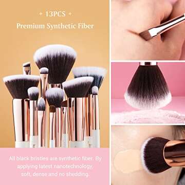 Jessup Brand 25pcs Professional Makeup Brush set Beauty Cosmetic Foundation Power Blushes eyelashes Lipstick Natural-Synthetic Hair Brushes set (Pearl White/Rose Gold)