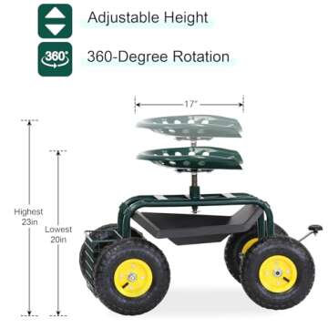 KINTNESS Garden Cart Rolling Wagon Scooter for Planting Swivel Work Seat with Tool Storage Utility B...