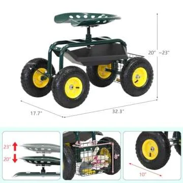 KINTNESS Durable Garden Cart with Comfortable Seat & Storage