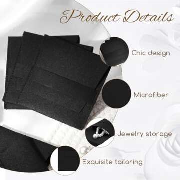 Cunno 120pcs Microfiber Jewelry Pouch Packaging Bag Luxury Gift Fixed Strap Envelope Style Packaging with Cleaning Cloth (Black)