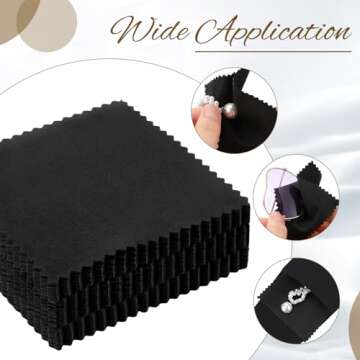 Cunno 120pcs Microfiber Jewelry Pouch Packaging Bag Luxury Gift Fixed Strap Envelope Style Packaging with Cleaning Cloth (Black)