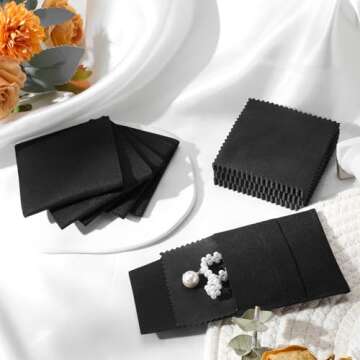 Cunno 120pcs Microfiber Jewelry Pouch Packaging Bag Luxury Gift Fixed Strap Envelope Style Packaging with Cleaning Cloth (Black)