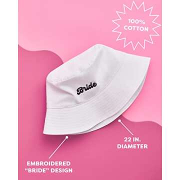 xo, Fetti Bachelorette Party Decorations White Bride Bucket Hat | Bridal Gift, White and Black Embroidered, Cotton, Engagement
